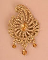 Amber Yellow Stone Embedded Paisely Brooch image number 0